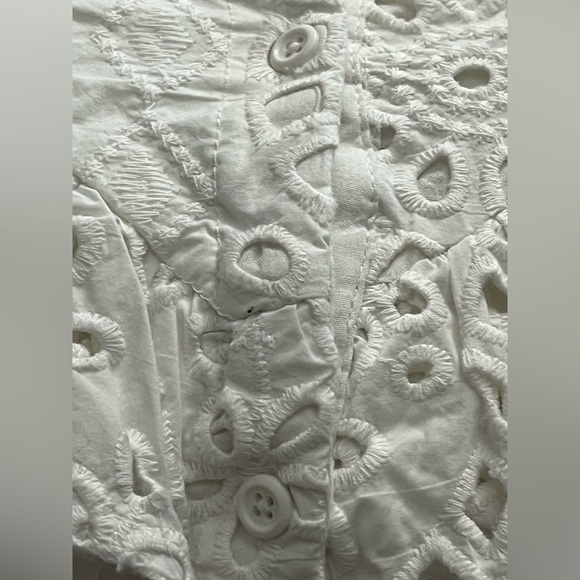 Nordstrom White Eyelet Collared Lined Dress Pockets Beach Wedding Size 5 - Picture 4 of 15